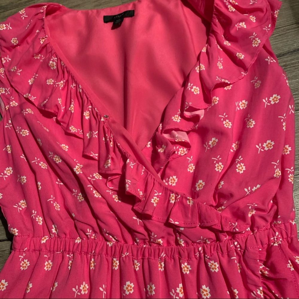 J. Crew pink v-neck floral ruffle dress - Picture 3 of 11